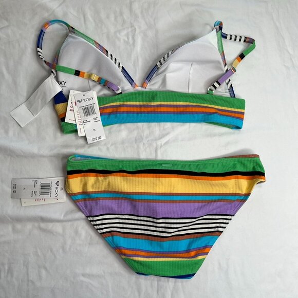 Roxy Womens Color Jam Striped Tank Top & Hipster Bikini Beach Swim Set XL - Picture 7 of 11